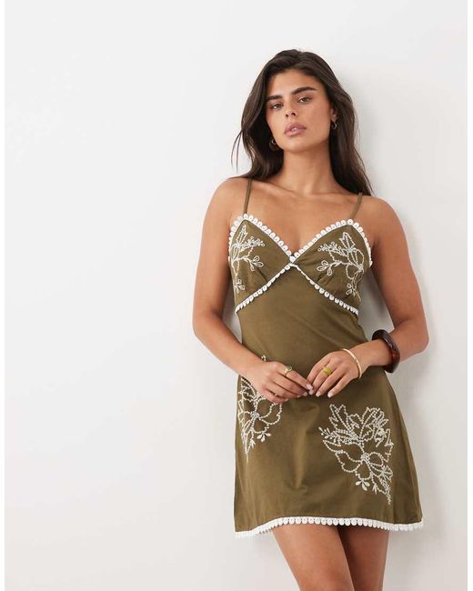 ASOS Brown Embroidered Panel Mini Dress