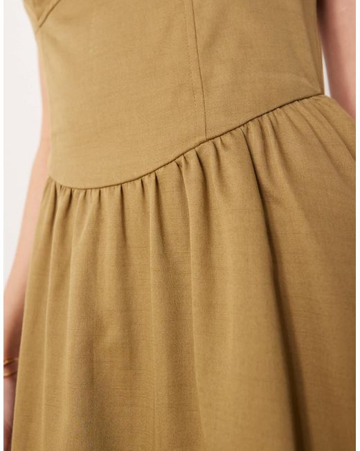 ASOS Natural Waisted V Neck Maxi Sundress With Seaming Details