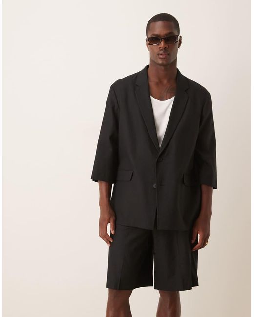 ASOS Black Linen Blend Shorter Sleeve Suit Jacket for men