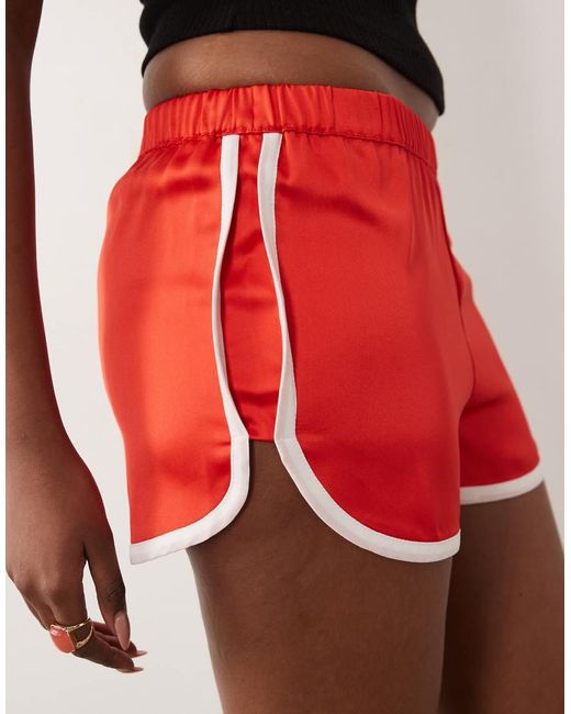 ASOS Red Contrast Seam Satin Runner Short