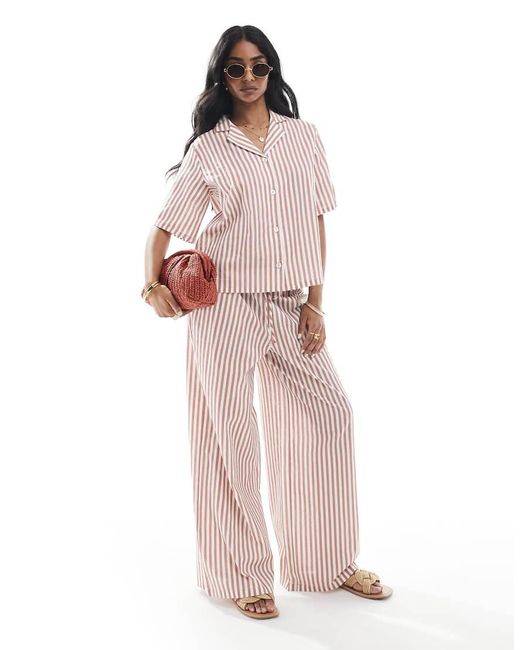 Wednesday's Girl Pink Button Through Linen Boxy Striped Shirt Co-ord