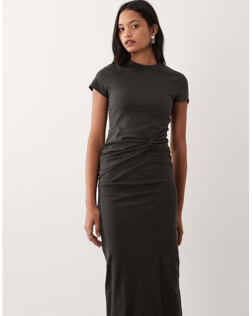 ASOS Black Short Sleeve Midi Dress With Twist Detail