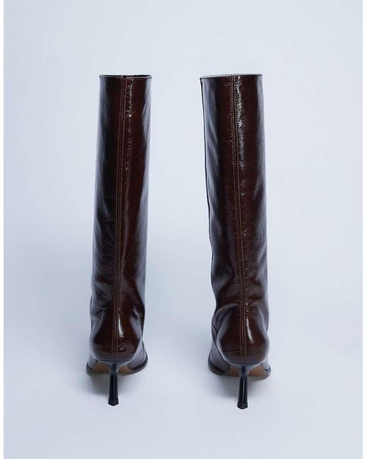 Botas Por La Rodilla Marrón Con Puntera Cuadrada De Cuero Premium Scarlett De TOPSHOP de color Brown