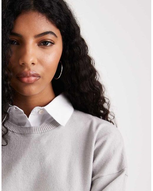 ASOS White Fine Knit Jumper With Contrast Poplin Collar