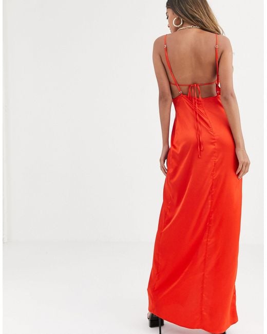 square neck satin maxi dress