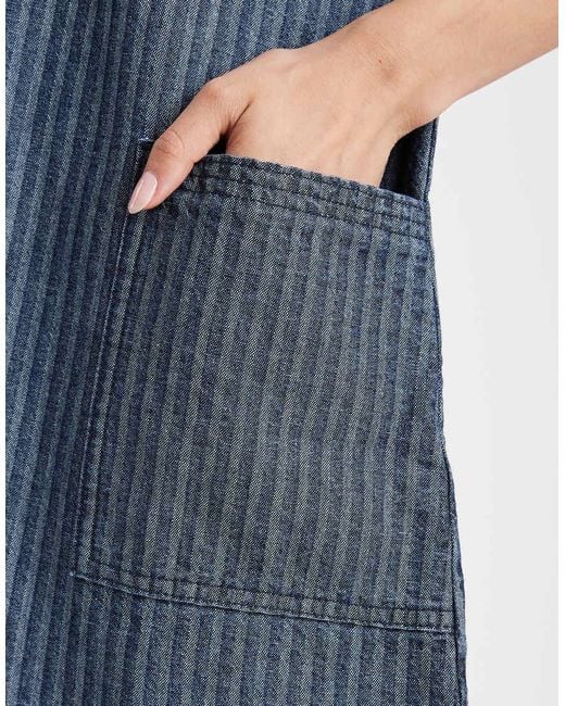 Native Youth Blue Denim Striped Collared Dress