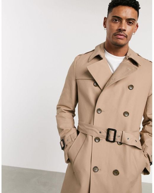ASOS Shower Resistant Longline Trench Coat With Belt in Natural for Men Lyst UK