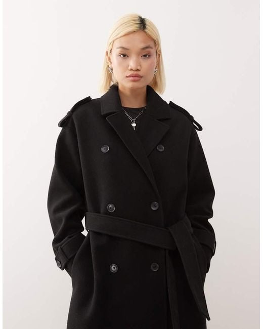 Monki Black Longline Belted Trench Coat