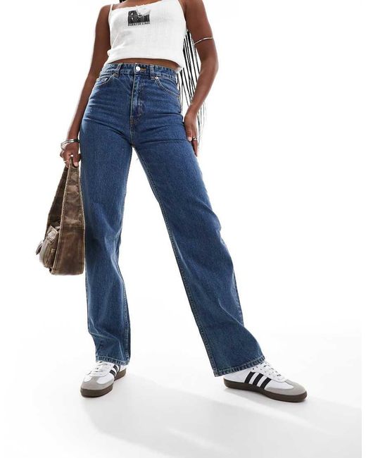 Monki Blue Zami High Waist Straight Leg Jeans