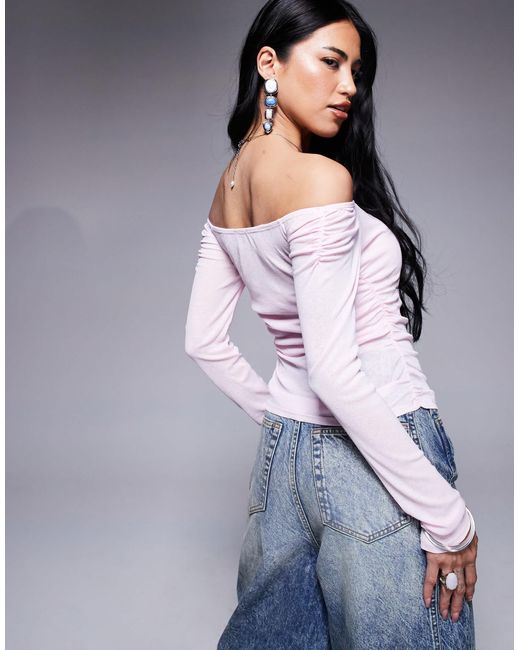 ASOS White Gathered Off The Shoulder Mesh Top