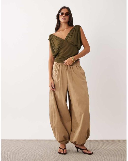 ASOS Green Semi Sheer Drapey V Neck Top
