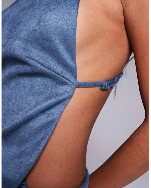 ASOS Blue Slash Neck Suede Mini Dress With Asymmetric Back