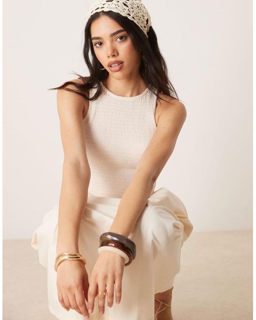 ASOS Natural Racer Crinkle Bodice Poplin Skirt Midi Dress