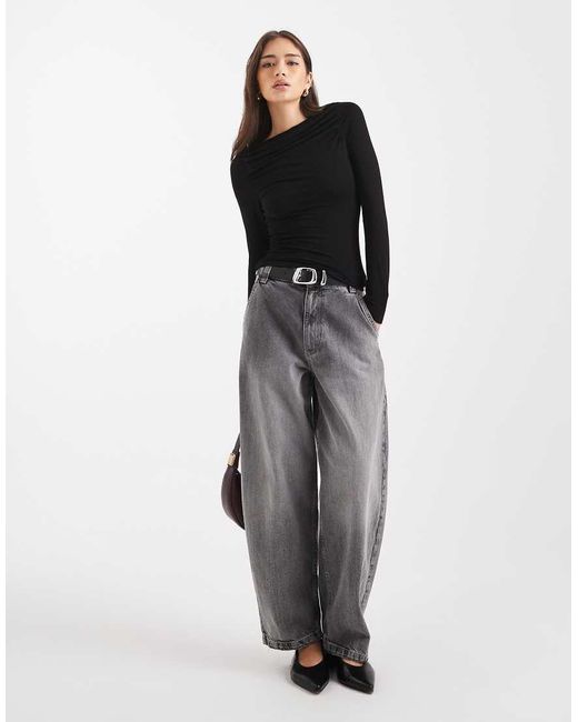 Miss Selfridge Black Ruched Slash Neck Top