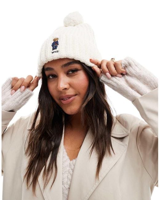 Polo Ralph Lauren Knit Bobble Hat With Bear Logo in Brown Lyst UK