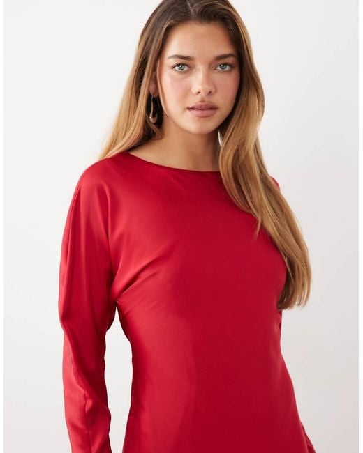 TFNC London Red Satin Bias Chiffon Hem Maxi Dress