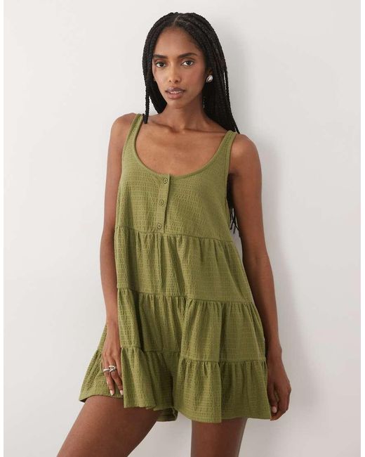 Miss Selfridge Green Tiered Jersey Romper