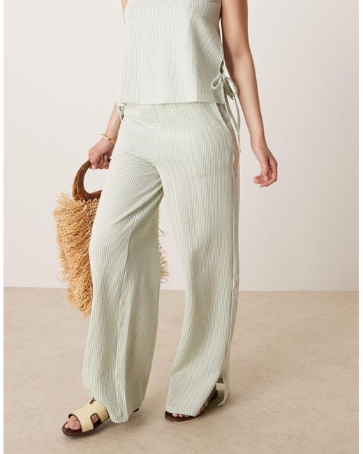 Vila Natural Textured Stripe Wide Leg Trouser Co-ord