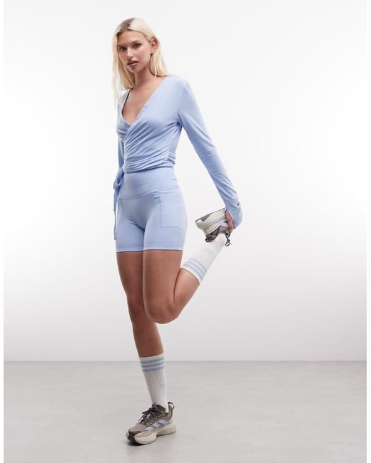 Adidas Originals Blue Three Stripes Studios Ballet Wrap Top