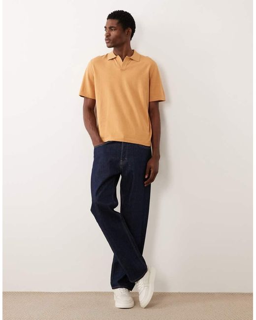 ASOS Blue Essential Relaxed Fine-Knit Notch Polo for men