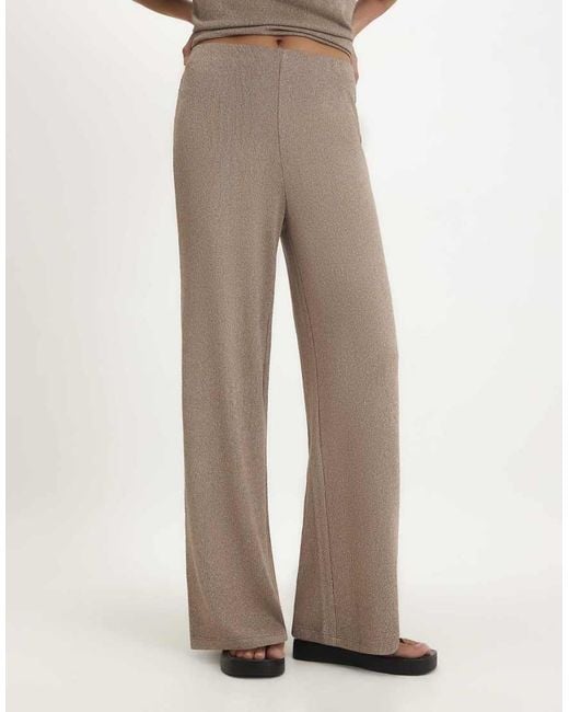 River Island Natural Textured Wide Leg Trousers