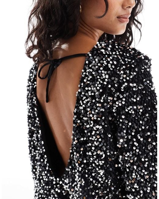 4th & Reckless Velvet Sequin Mini T-shirt Dress With Open Back in Black |  Lyst