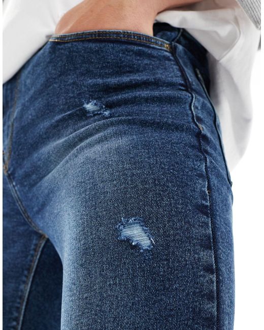 ASOS Blue Spray On Jeans With Power Stretch And Abrasions for men
