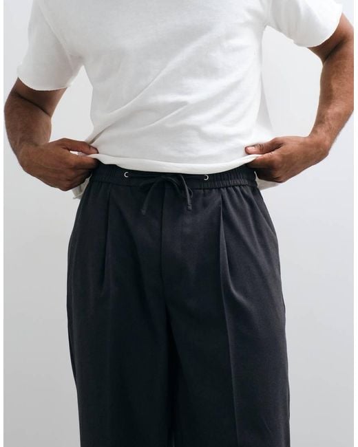 ASOS Black Smart Oversized Tapered Flannel Trousers for men
