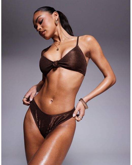 South Beach Gray Crinkle Stripe Bikini Bottom