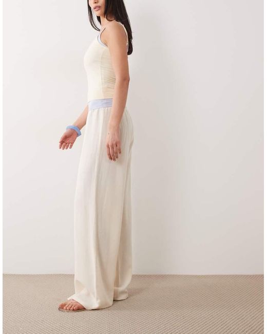 ASOS Natural Linen Blend Shirred Waist Pull On Trouser