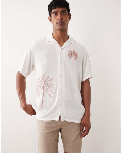 Jack & Jones Natural Premium Palm Tree Embroidered Short Sleeve Shirt for men
