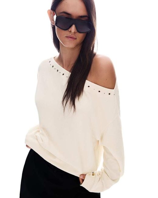 Bershka White Studded Knit Sweater