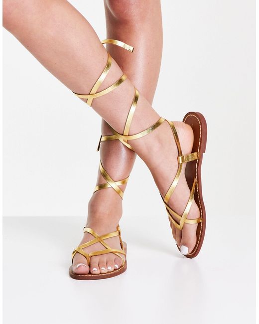 Pull&Bear Gladiator Sandals in Gold (Metallic) - Lyst