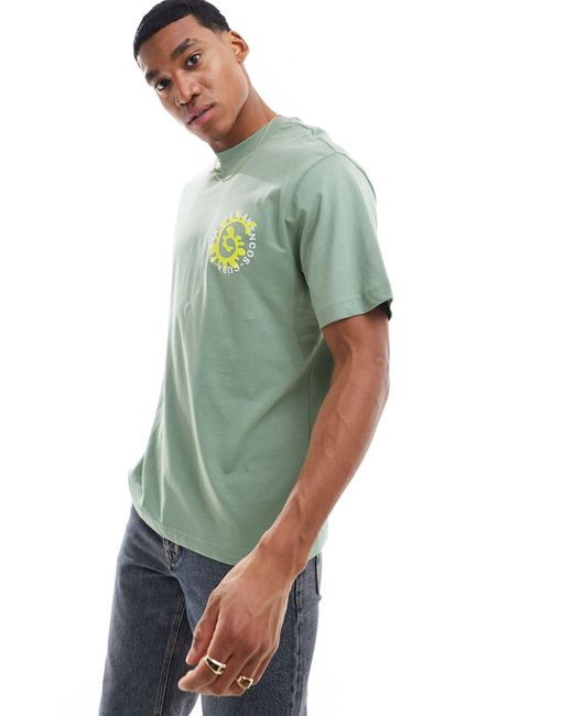 Only & Sons Green Relaxed T-shirt With Drift Back Print for men