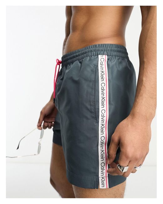 Calvin Klein Core Logo Tape Short Drawstring Swim Shorts in Blue for Men |  Lyst
