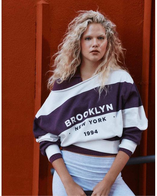 Stradivarius Oversized Sweatshirt Met Print in het Blue