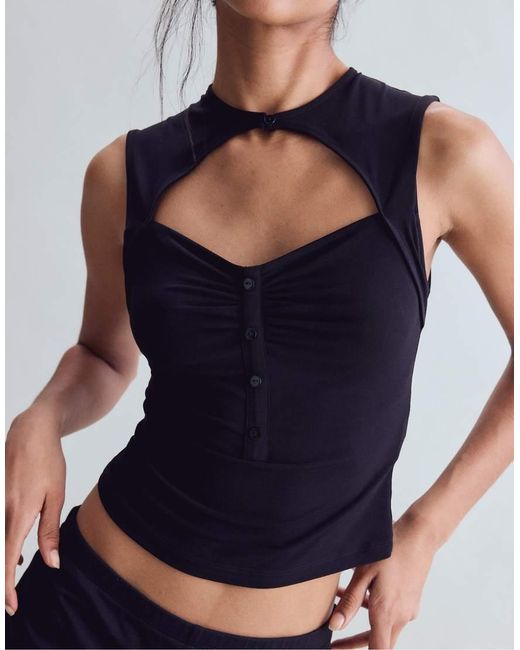 Stradivarius Blue Fitted Ruched Top