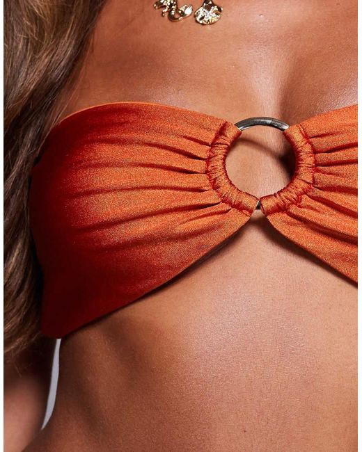 SIMMI Orange Dolce Satin O Ring Bikini Top