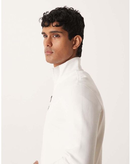 Polo Ralph Lauren White Icon Logo Double Knit Jersey Quarter Zip Sweatshirt for men