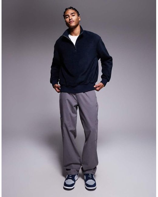 ASOS Oversized Fleece Sweatshirt Met Kwartrits En Opstaande Boord in het Blue voor heren