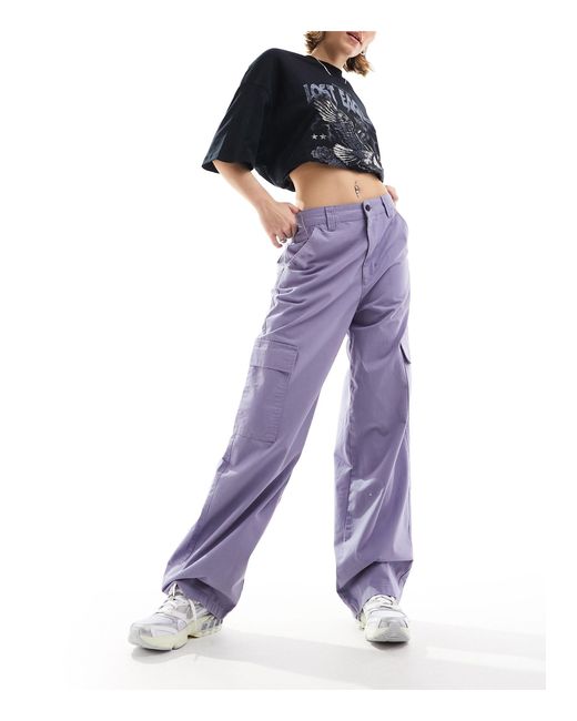 Dr. Denim Purple Donna Cargo Wide Straight Fit Cargo Trousers