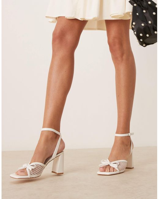 Glamorous Natural Mid Block Heeled Bow Sandals