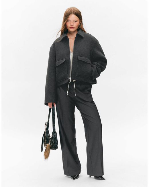 Monki Gray Short Collared Jacket With Wool