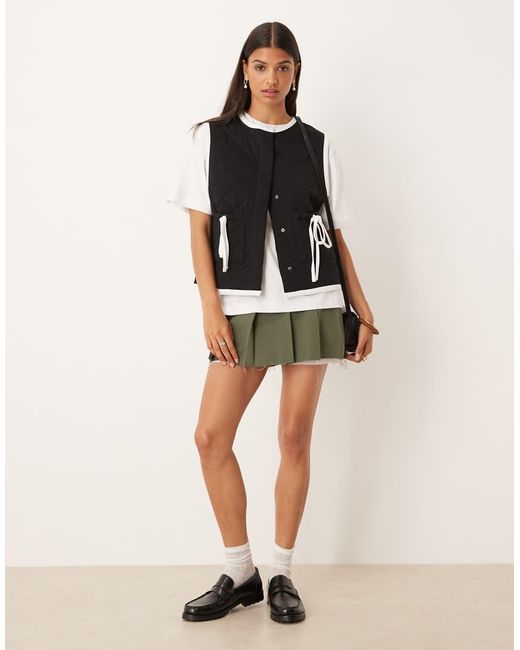 ASOS White Gilet With Quilted Contrast Binding Design And Bow Pocket Detail