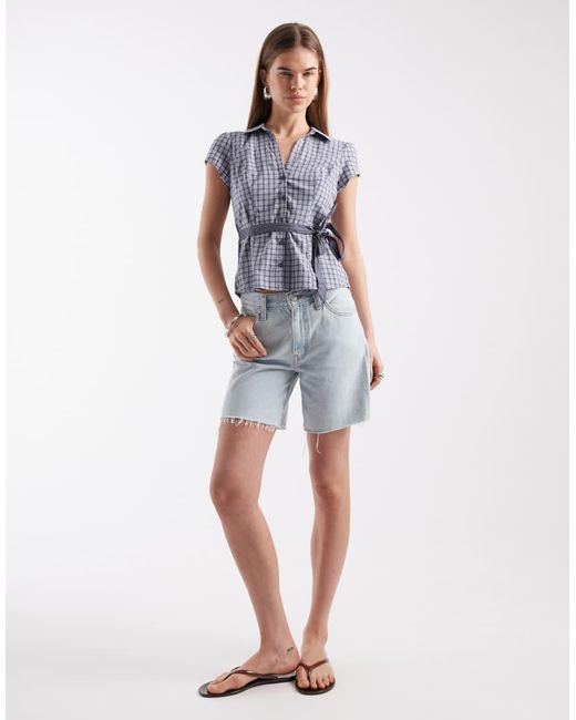Hollister Blue Short Sleeve Bow Belt Shirt