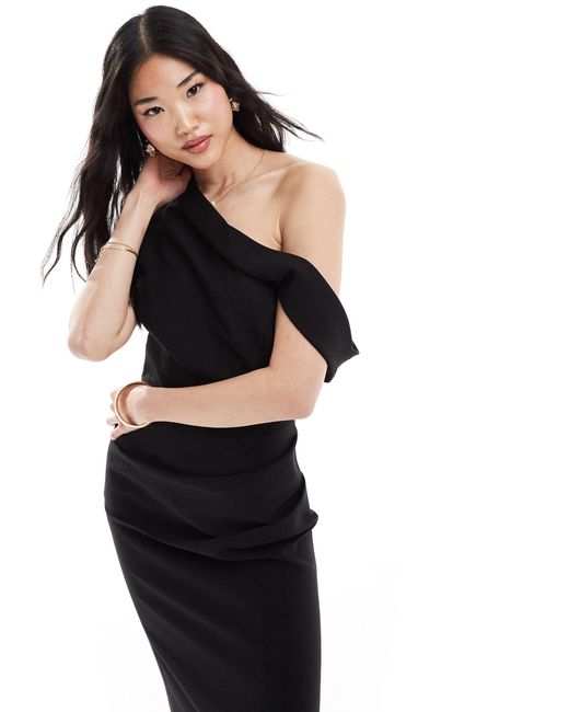 Bardot Black Fallen Shoulder Fitted Midaxi Dress