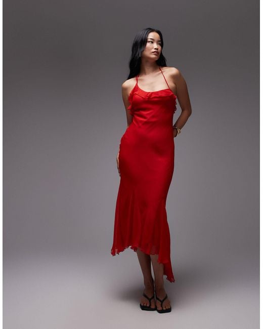 Robe élégante et mi-longue en mousseline avec jupe à godets TOPSHOP en coloris Red