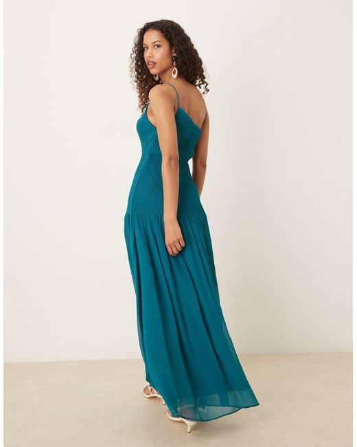Mango One Shoulder Dropped Waist Maxi Dress in Blue | Lyst UK