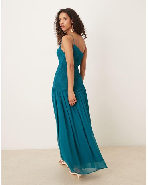 Vestido Largo Asimétrico Con Cintura Baja De Mango de color Blue