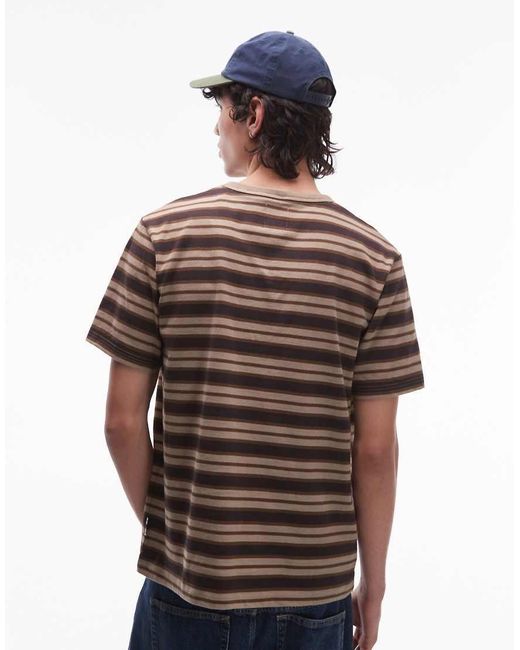 DOUBLE A by WOOD WOOD Brown Easton Stripe T-shirt for men